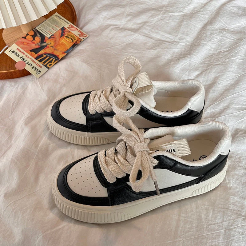 Brand Leather Sneakers Women  Designer Woman Sneakers Lace Up White Casual Ladies Spring Autumn Flats Woman Vulcanized Shoes - Deanwangkt