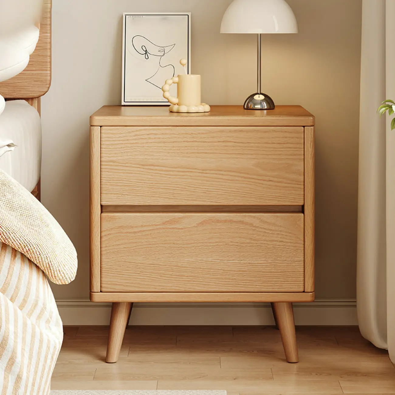 Natural Finish Wood Nightstand with Drawers