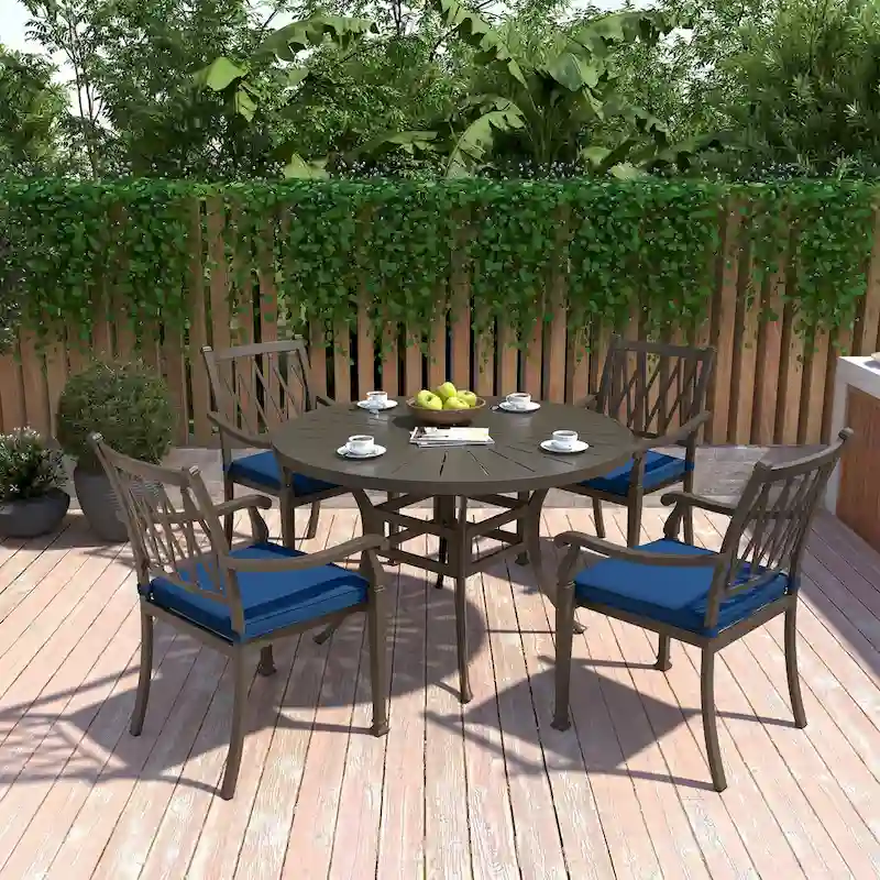 Patio Cast Aluminum Lattice Dining Chairs with Cushions (Set of 4)