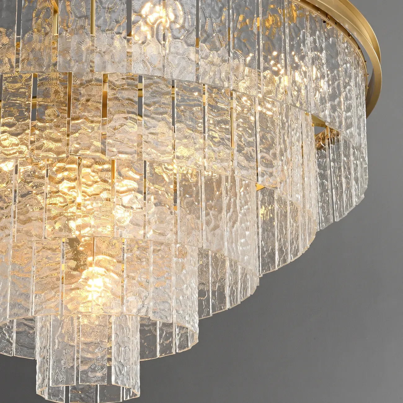 Luxury Brass Downrod Tierd Glass Gaia Chandelier