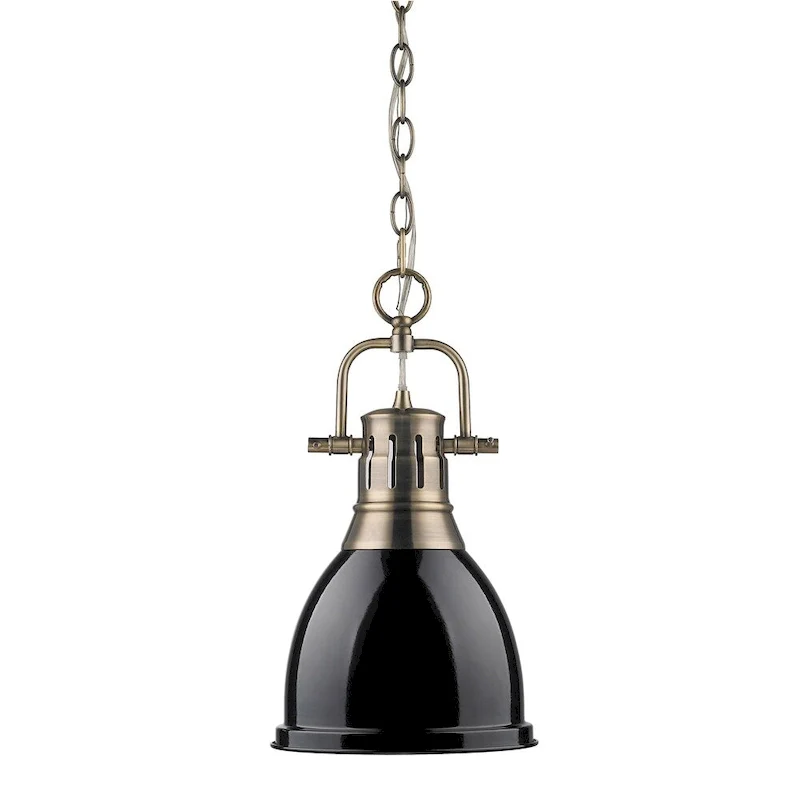 Duncan Mini Pendant with Chain in Aged Brass with a Black