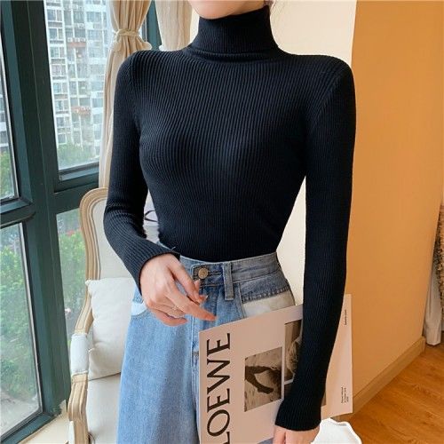 Women's Autumn Winter Turtleneck Pullovers Sweater Woman Primer Shirt Long Sleeve Short Slim-fit tight Jumper Top Solid - Deanwangkt