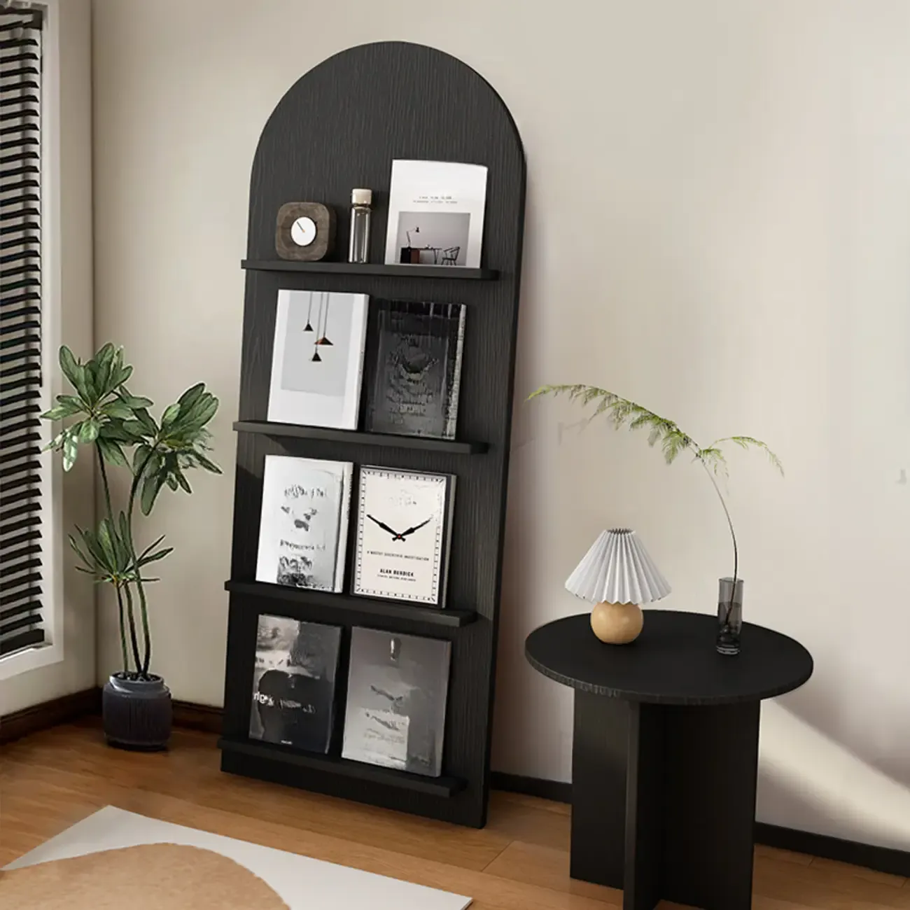 Shallow Simple 3-Shelf Ached Wood Bookcase with Closed Back