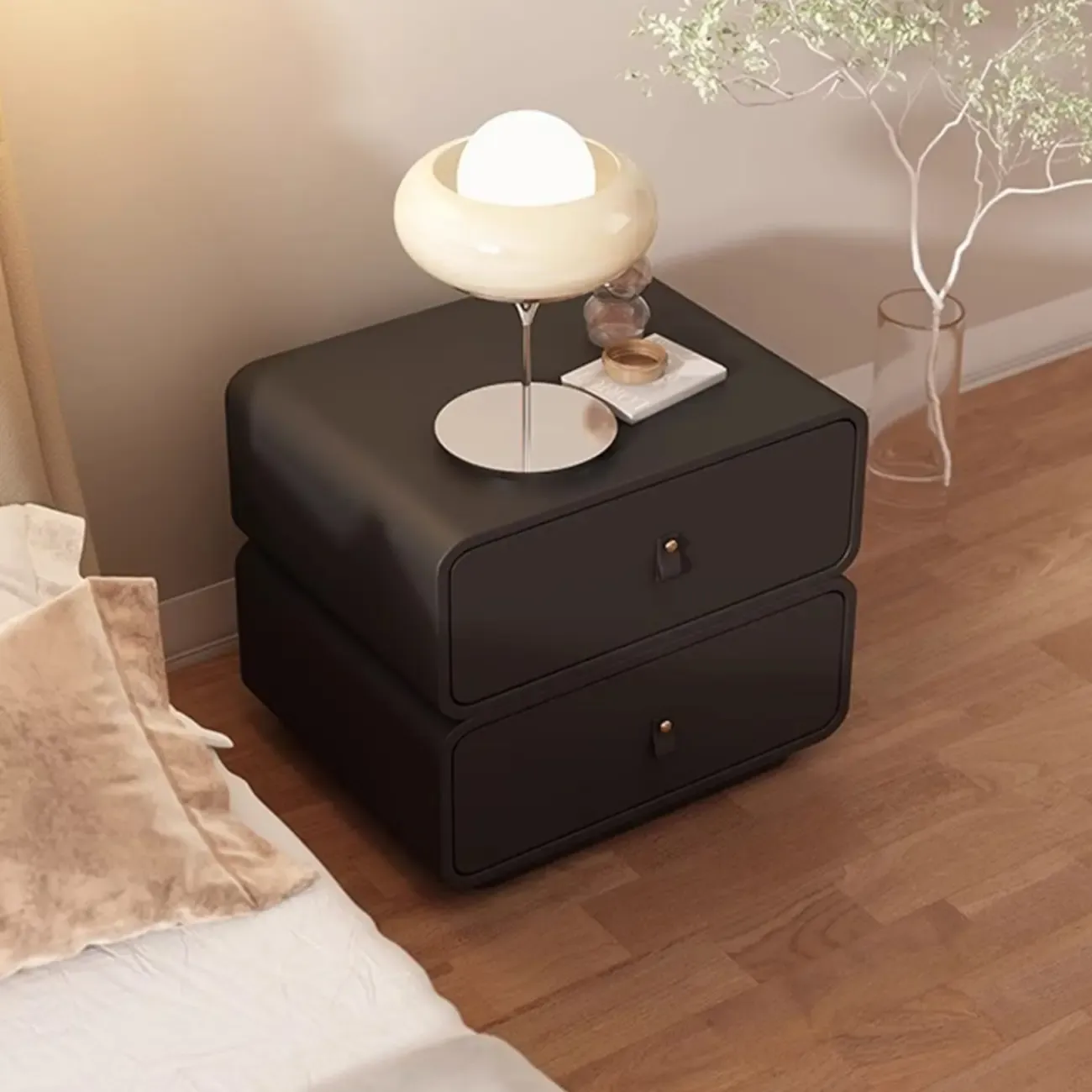 Modern Faux Leather 2-Drawer Nightstand