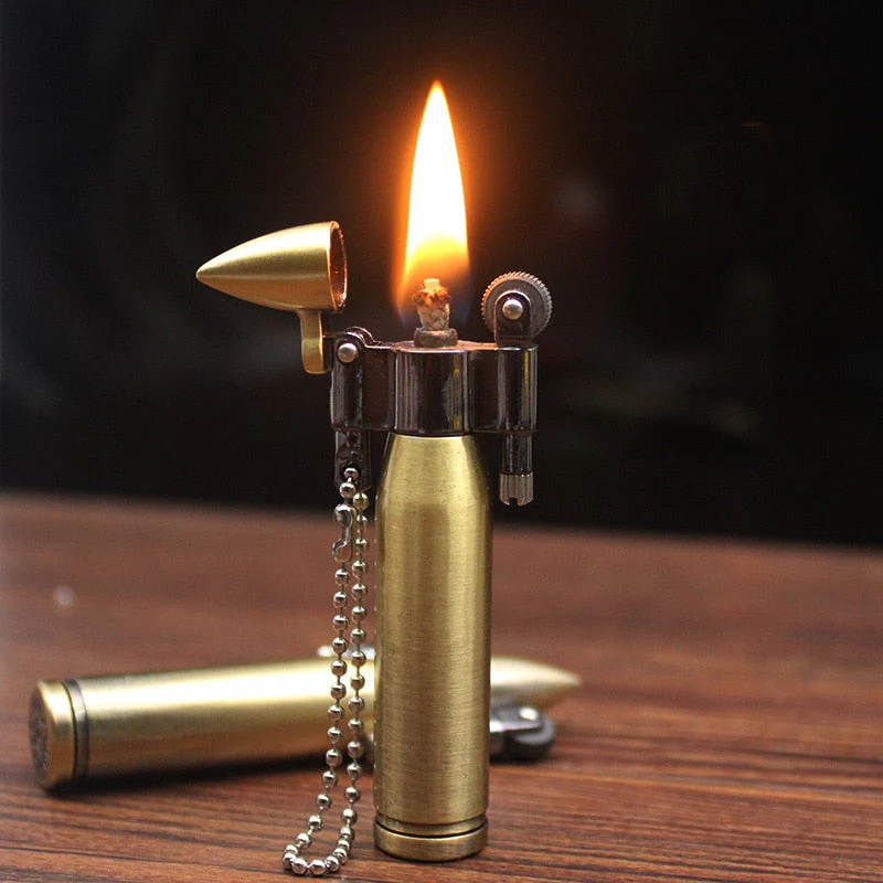 HULIANFU Retro Bullet Flint Free Fire Lighter Torch Grinding Wheel Keychain Oil Lighter New Metal Cigar Cigarette Lighter Gadget For Man - Deanwangkt