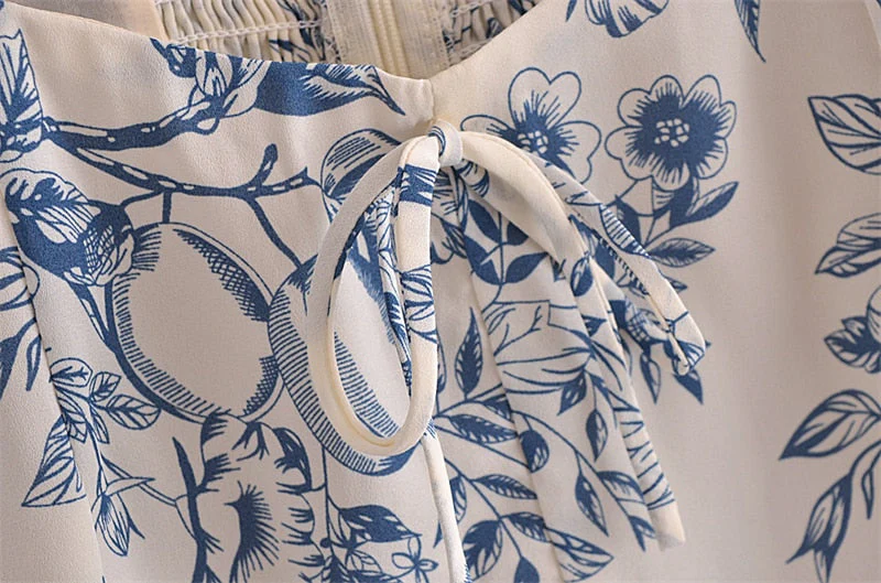 Hulianfu French Vintage Square Collar Puff Sleeve Folds Lace-Up Shirt Zipper Female Floral Print Summer New Fashion Crop Tops Women - Deanwangkt