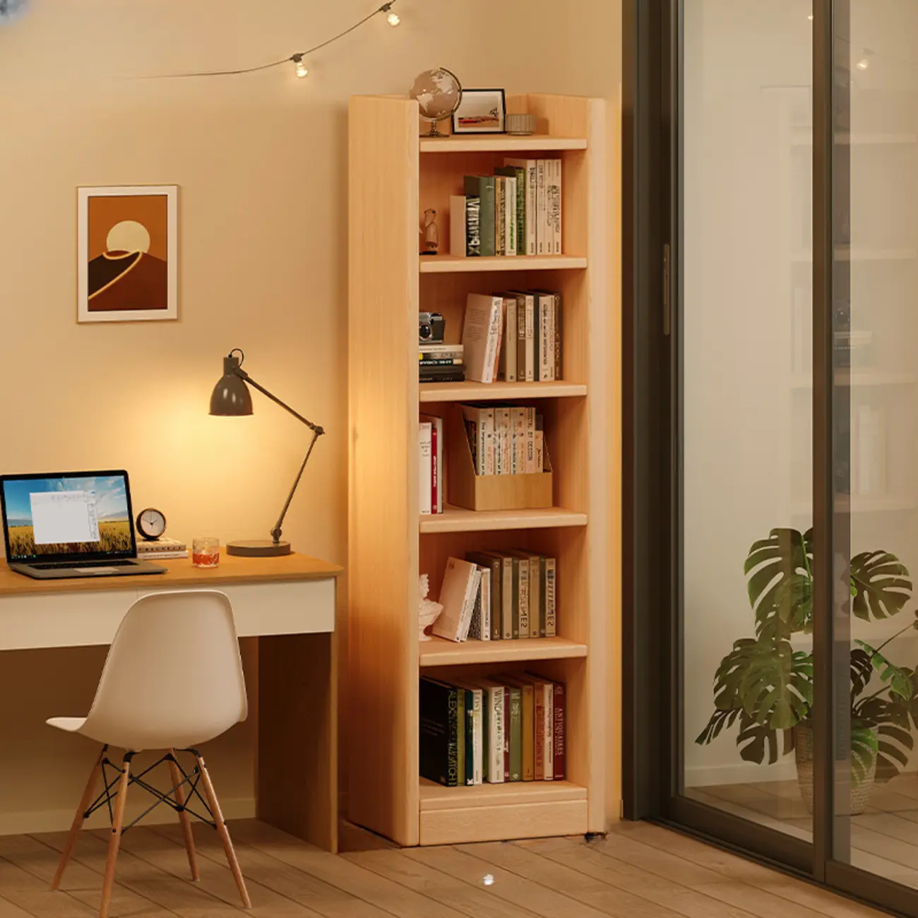 Rectangular Classic Nut-Brown Premium Wood 7-Shelf Bookcase