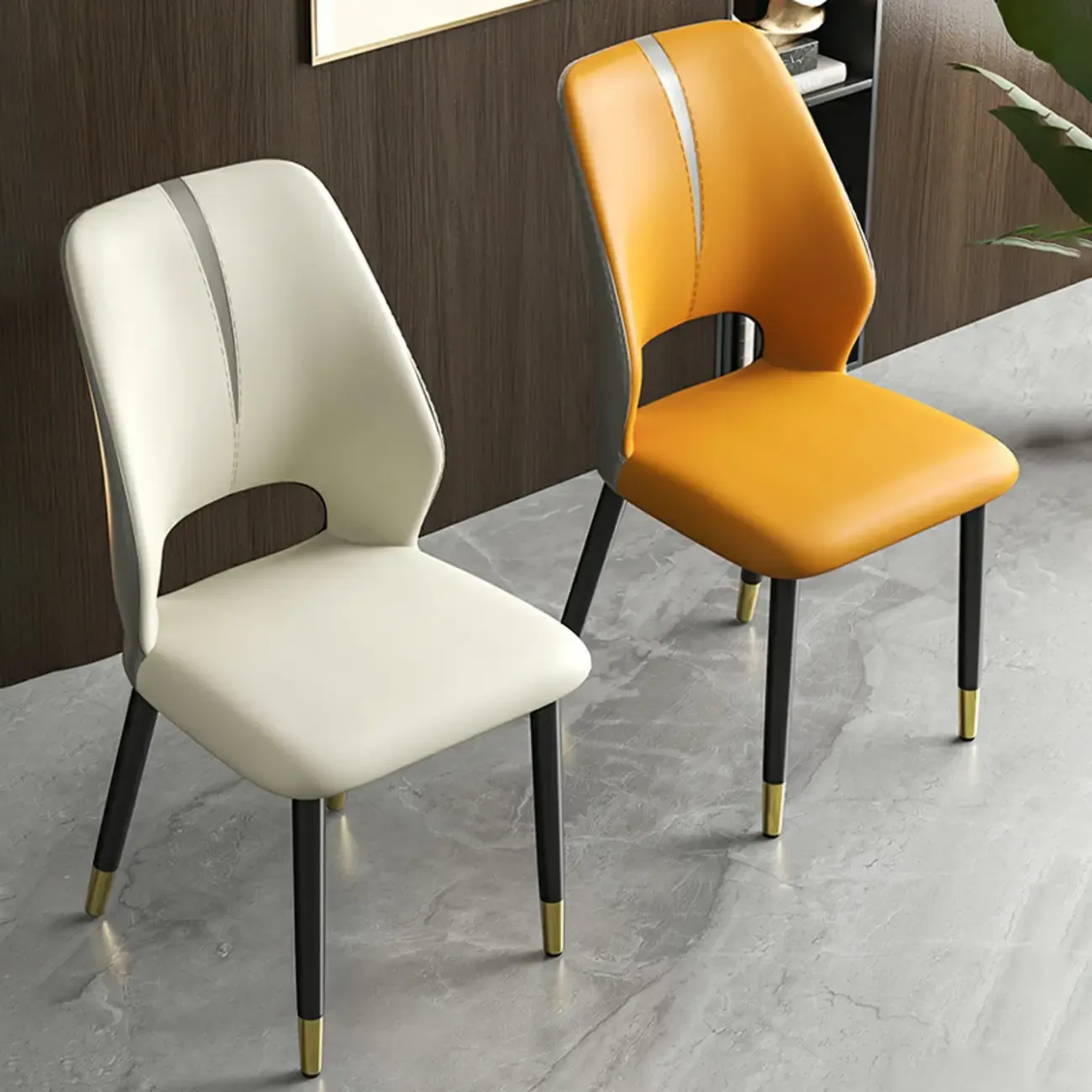 Faux Leather Wingback Metal Legs Dining Chairs