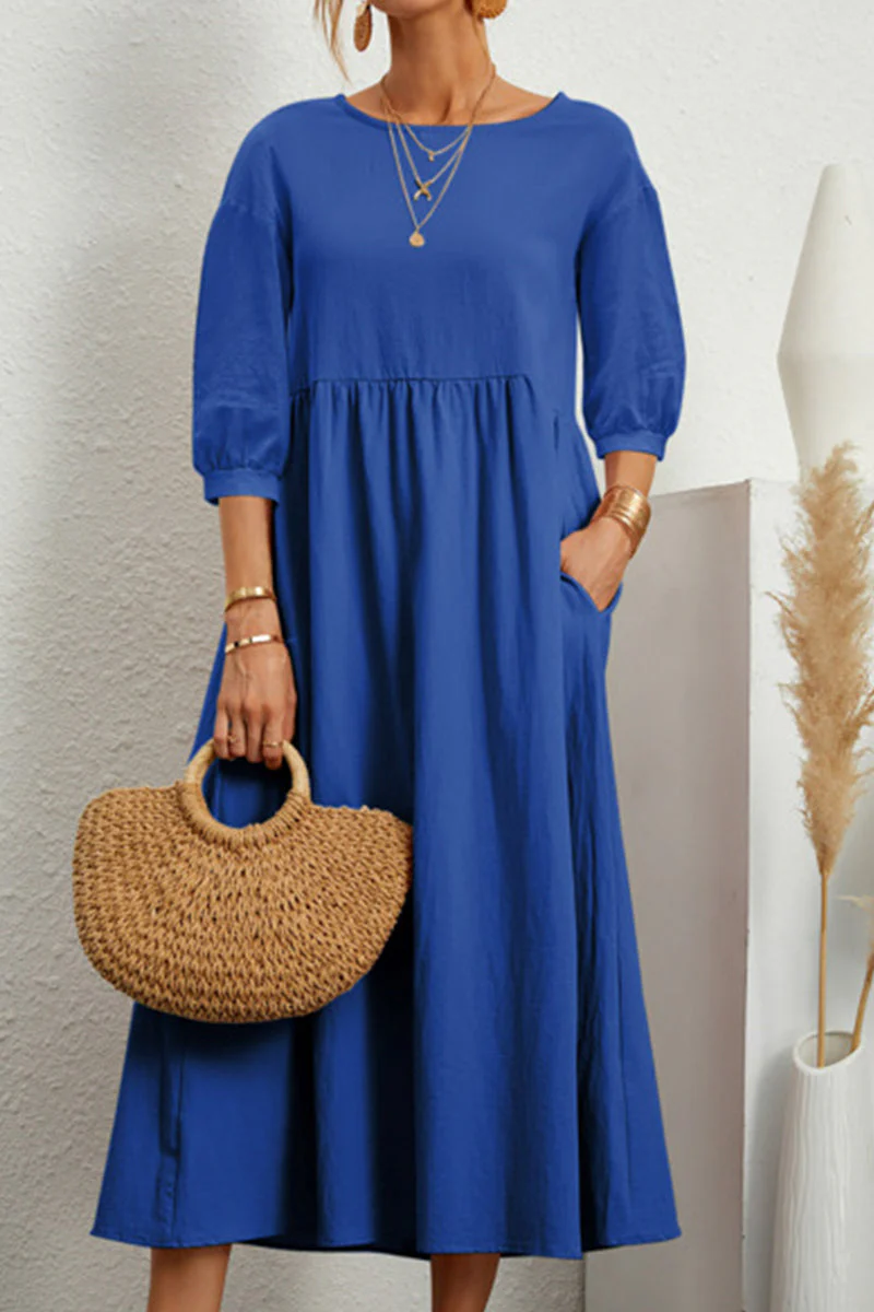 hulianfu Casual Solid Solid Color O Neck A Line Dresses(11 Colors) - Deanwangkt