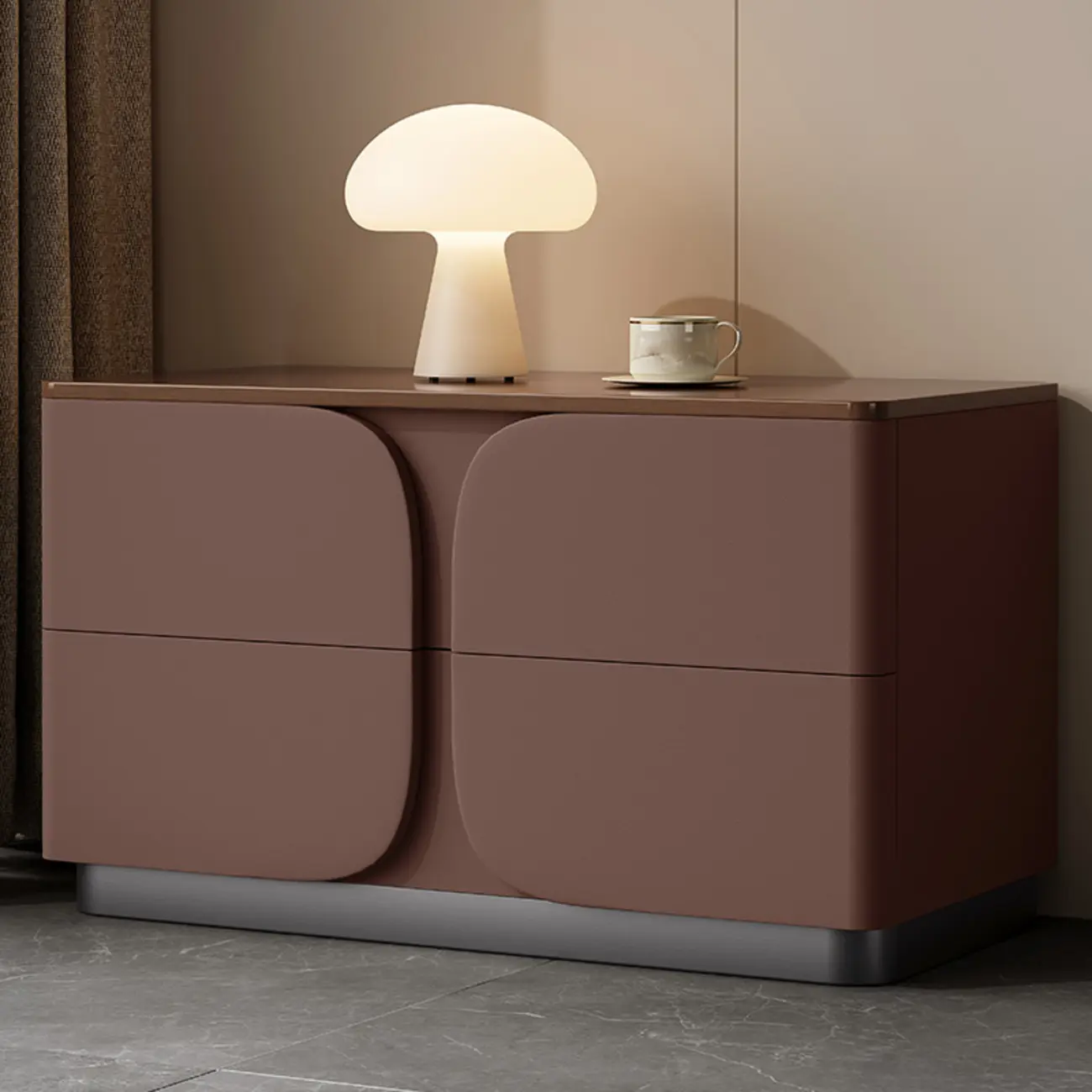 Modern Wooden Bedside Cabinet with Dual Drawers in Cream