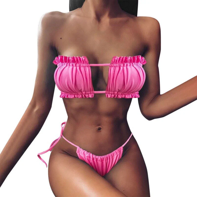 Women High Waist Bikini Sexy Swimsuit Swimwear Female Bandeau Thong Brazilian Biquini Bikini Set Bathing Suit Bather - Deanwangkt