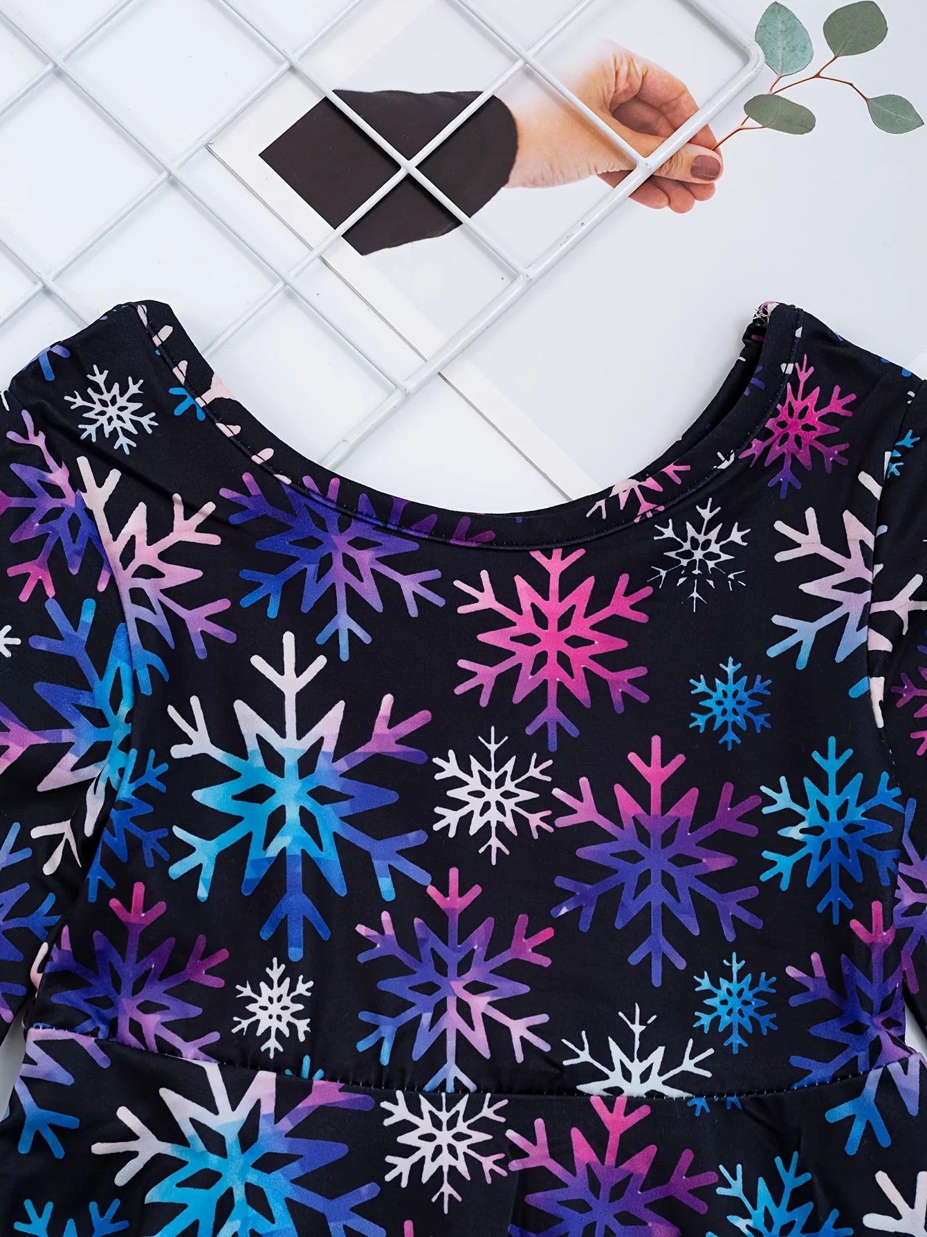 Colorful Snowflake Graphic Long Sleeve Dress Girls Casual Dresses Kids Gift Halloween Christmas - Deanwangkt