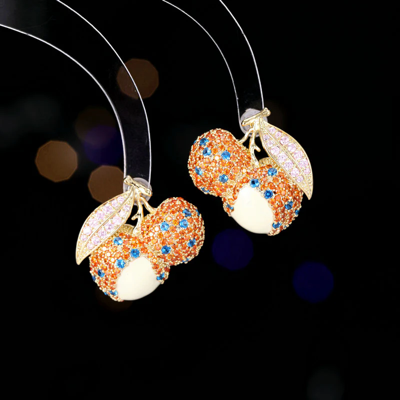 2025 style exaggerated atmosphere heavy industry earrings wholesale copper inlaid zircon earrings light luxury high-end fruit lychee earrings - Deanwangkt
