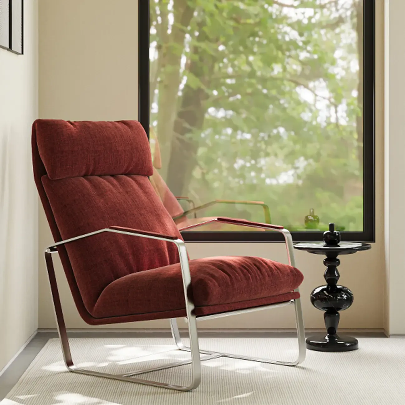 Modern Chenille High-Back Accent Chair With Arms