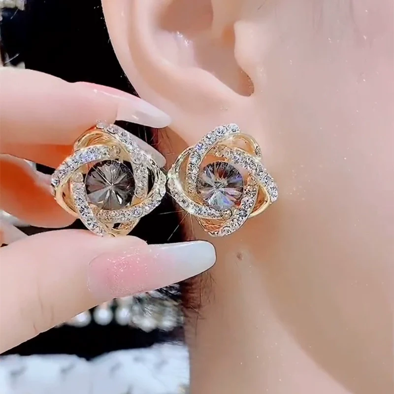 Gray zircon winding earrings, feminine temperament, light luxury, high-end silver needle earrings, popular Popular style ear jewelry in - Deanwangkt