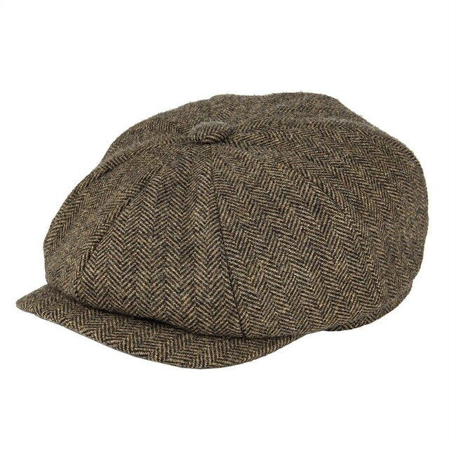 BOTVELA Wool Tweed Newsboy Cap Herringbone Men Women Gatsby Retro Hat Driver Flat Cap Black Brown Green Navy Blue 005 - Deanwangkt