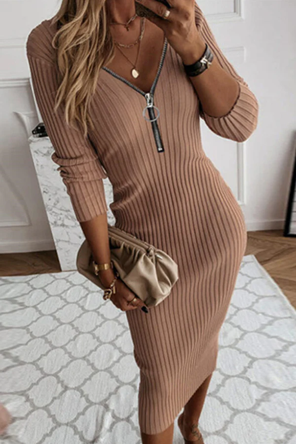 hulianfu Fashion Elegant Zipper V Neck Pencil Skirt Dresses(3 Colors) - Deanwangkt