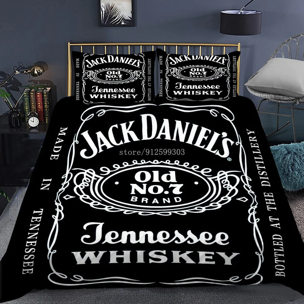 HULIANFU Interesting Cartoon Whisky Bedding Set Jack Daniels Duvet Cover Set Pillowcase Comforter Sets For Aldults Gift US EU AU UK Size - Deanwangkt