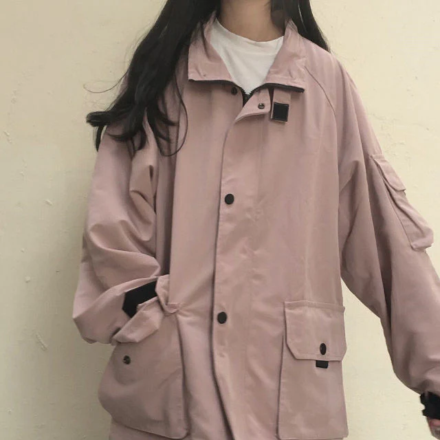 Basic Jackets Women Chic All-match Retro Solid Zipper Design Ulzzang Lovely Fashion Teens Overcoats Daily Vintage Womens Outwear - Deanwangkt