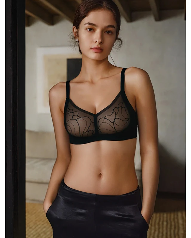 Lace Bunny Ear Cup Minimizing Bra for Large Bust, Soft Support Side Gathering Thin Wireless Beauty Back Bra Underwear