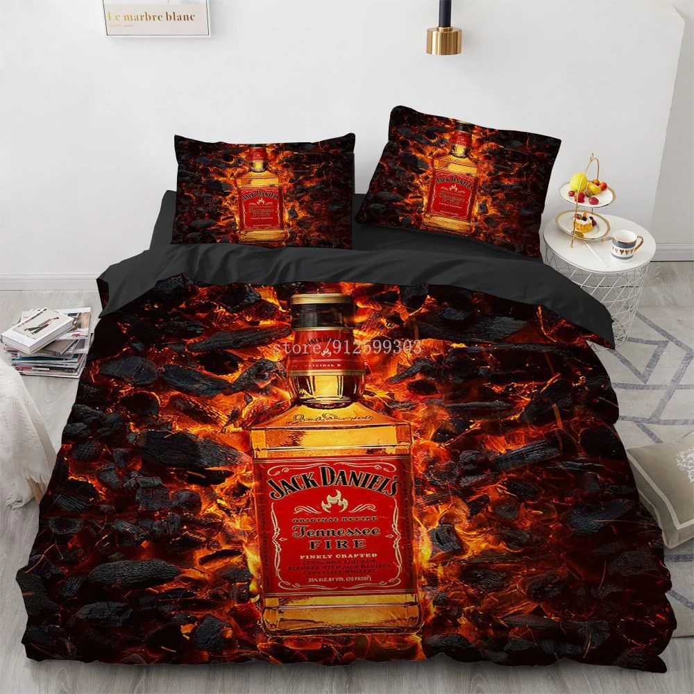 HULIANFU Interesting Cartoon Whisky Bedding Set Jack Daniels Duvet Cover Set Pillowcase Comforter Sets For Aldults Gift US EU AU UK Size - Deanwangkt