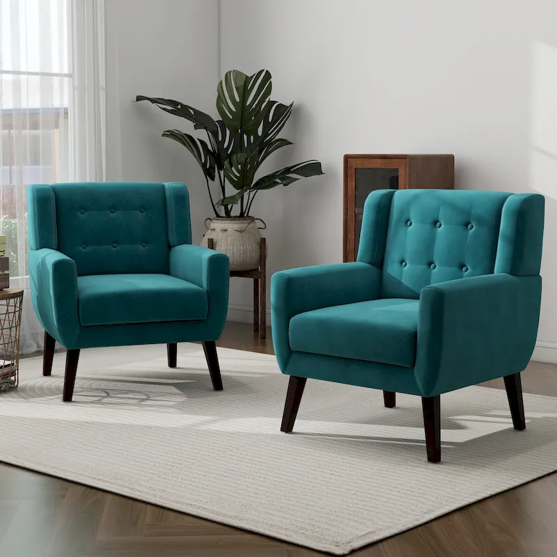 Set of 2 Velvet Living Room Accent Chair Upholstered Armchair