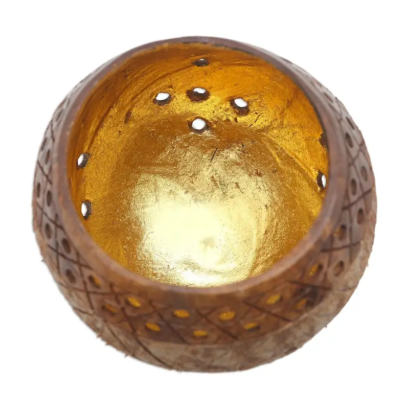 Novica Handmade Golden Inside Wood And Coconut Shell Catchall
