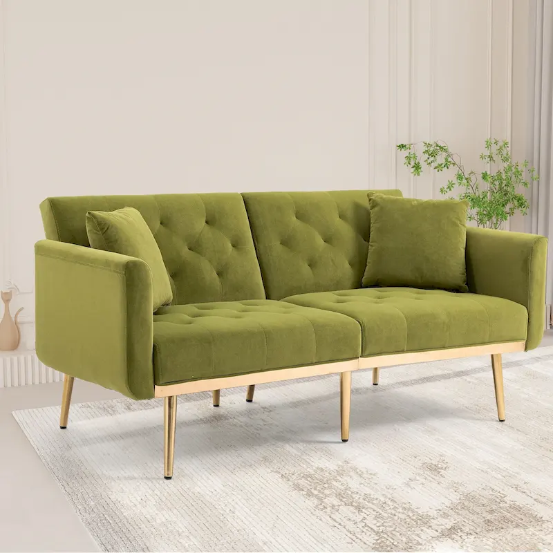 65.35 Velvet Futon Sofa Bed with Adjustable Backrest