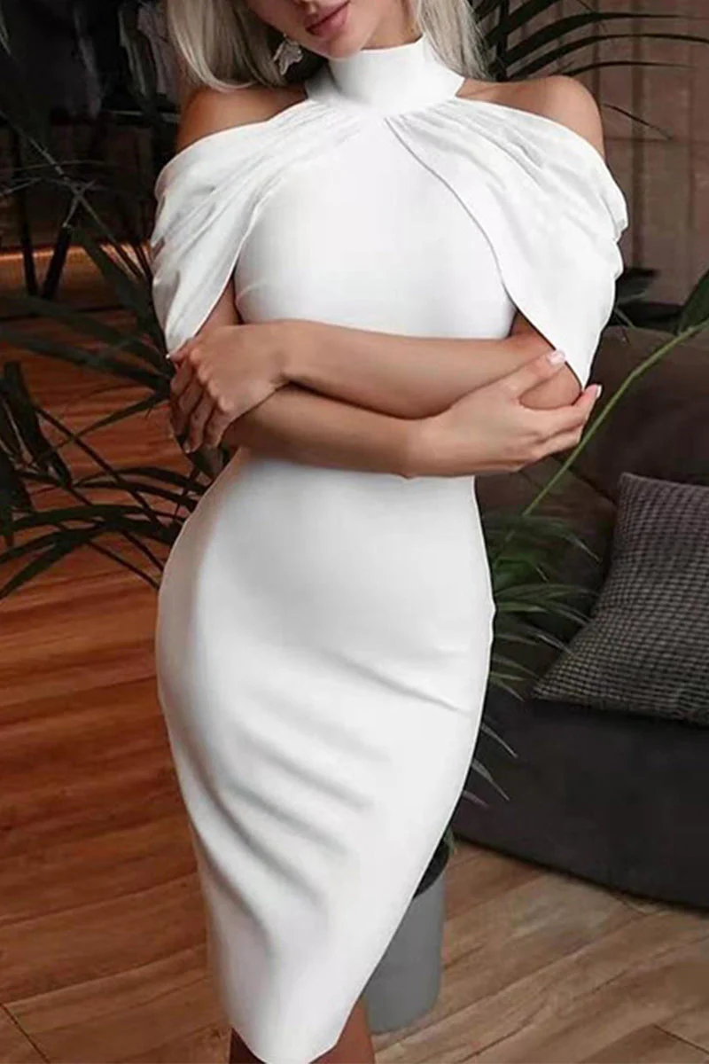 hulianfu Sexy Simplicity Solid Solid Color Turtleneck Pencil Skirt Dresses - Deanwangkt