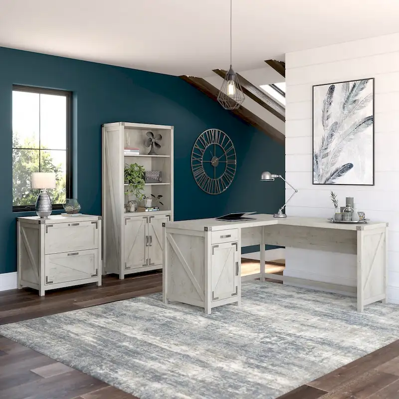 Knoxville 60W L-Desk with File Cabinet and Bookcase by