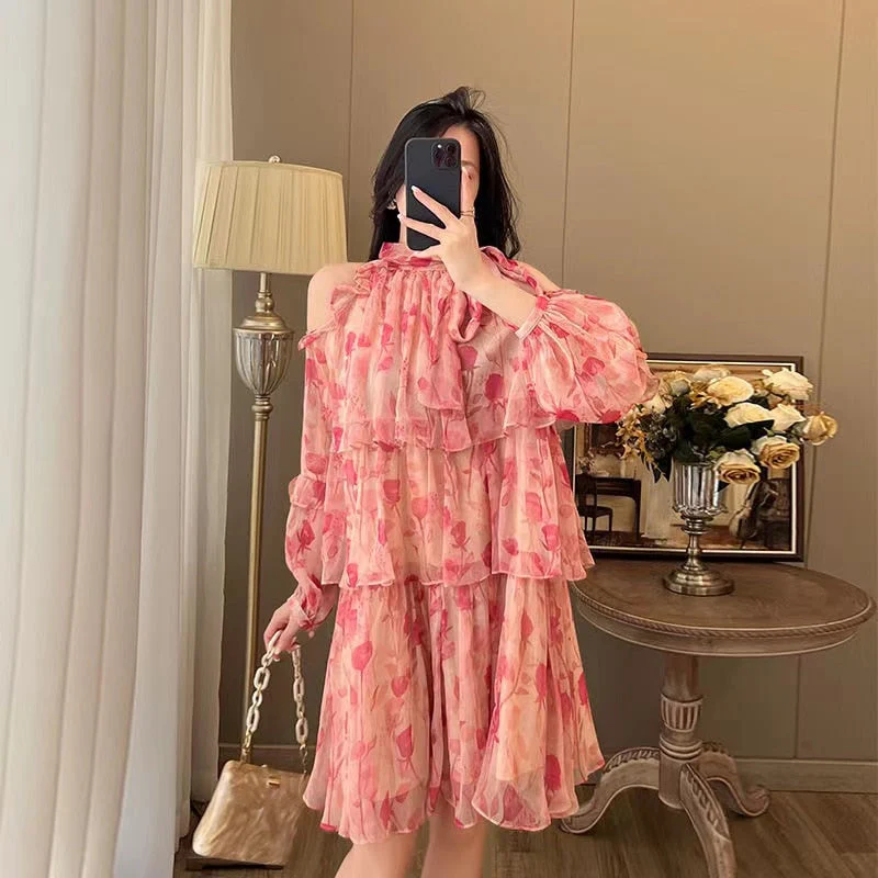 Lantern Sleeve Summer Dress New French Style Floral Dress for Women 2026  Sweet Elegant Tierred Knee Length Mini Dress - Deanwangkt