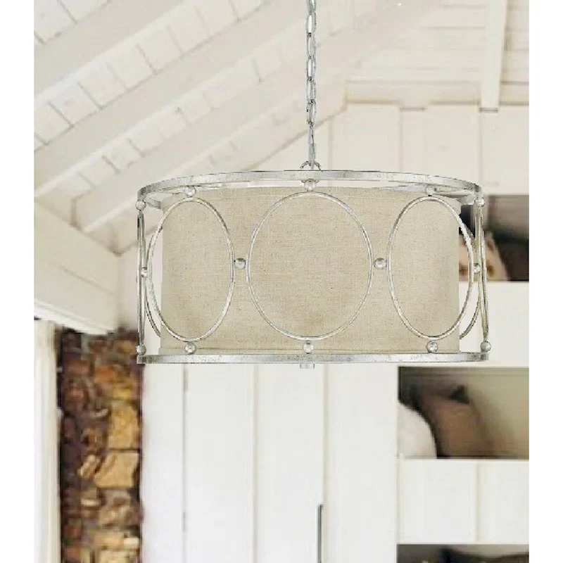 Distressed Silver Farmhouse 3 Light Drum Pendant