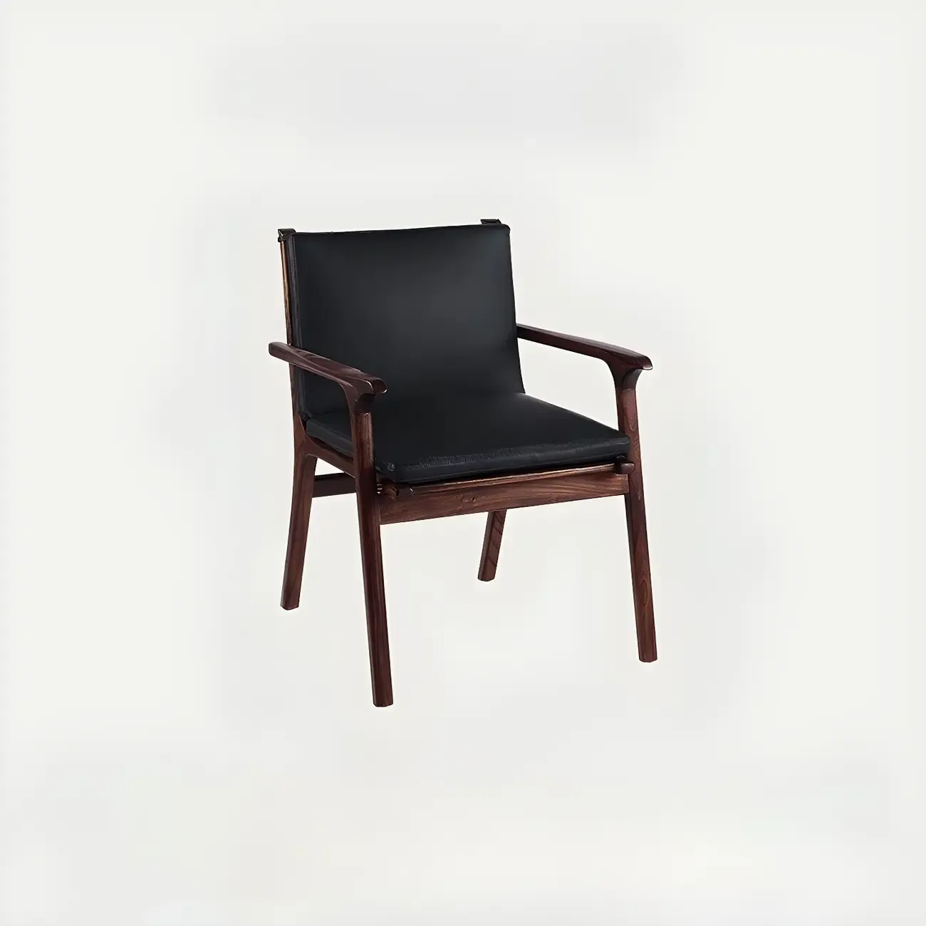 Scandinavian Faux Leather Wood Square Arm Accent Chair