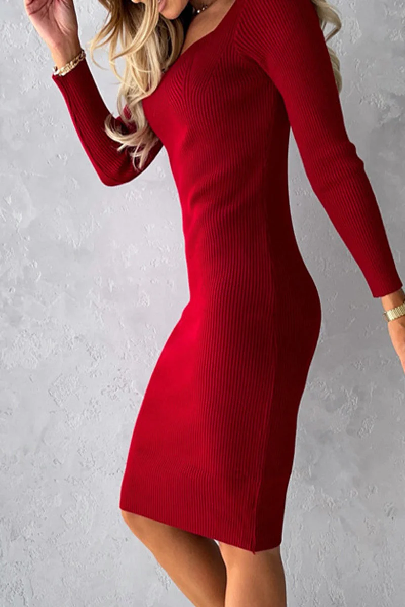 hulianfu Sweet Elegant Square Collar Pencil Skirt Dresses(3 Colors) - Deanwangkt