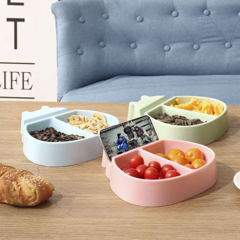HULIANFU Plates For Food Creative Shape Lazy Snack Bowl Plastic Double Layers Snack Storage Box Bowl Lazy Fruit Plate Bowl Artifact Plate - Deanwangkt