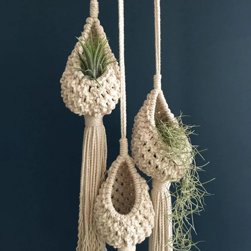 HULIANFU Northern Europe Hanging Basket Pineapple Shape Landscaping Cotton Macrame Flower Planter for Living Room Balcony Decorations - Deanwangkt