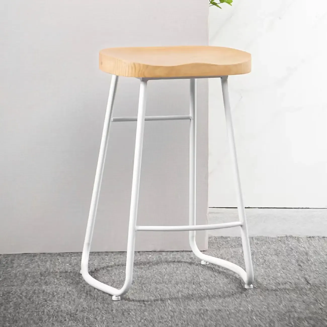 Natural Wood Saddle Seat Backless Counter Bar Stools