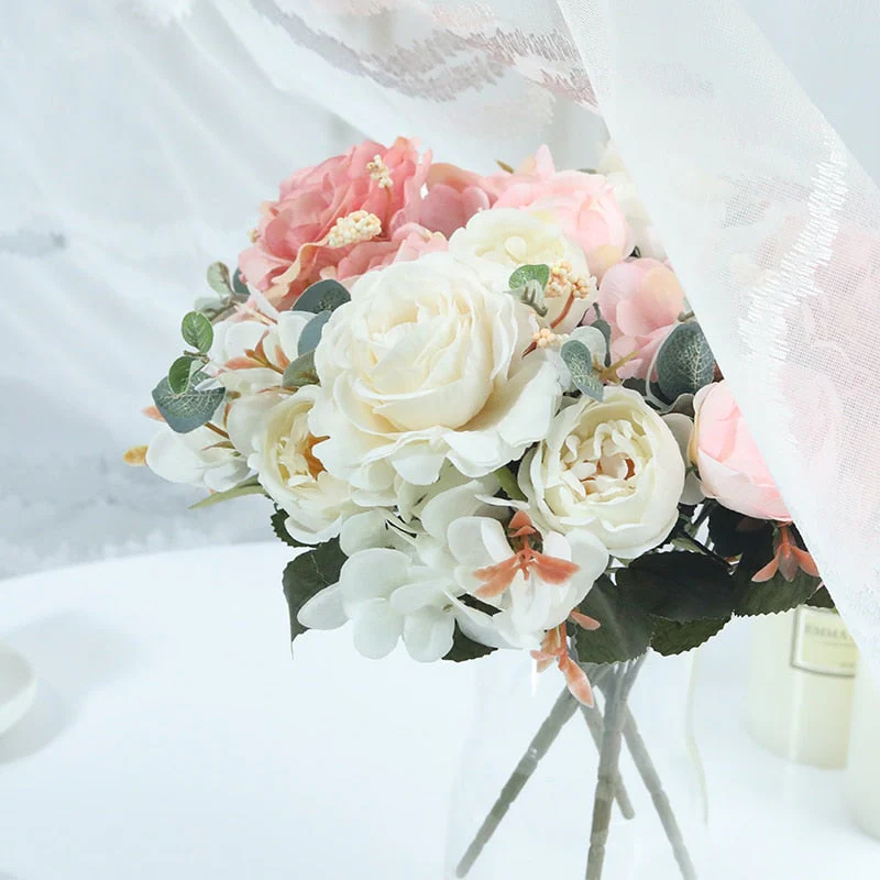 HULIANFU 2026  Beautiful Hydrangea Roses Artificial Flowers for Home Wedding Decorations High Quality Autumn Bouquet Mousse Peony Fake Flower - Deanwangkt