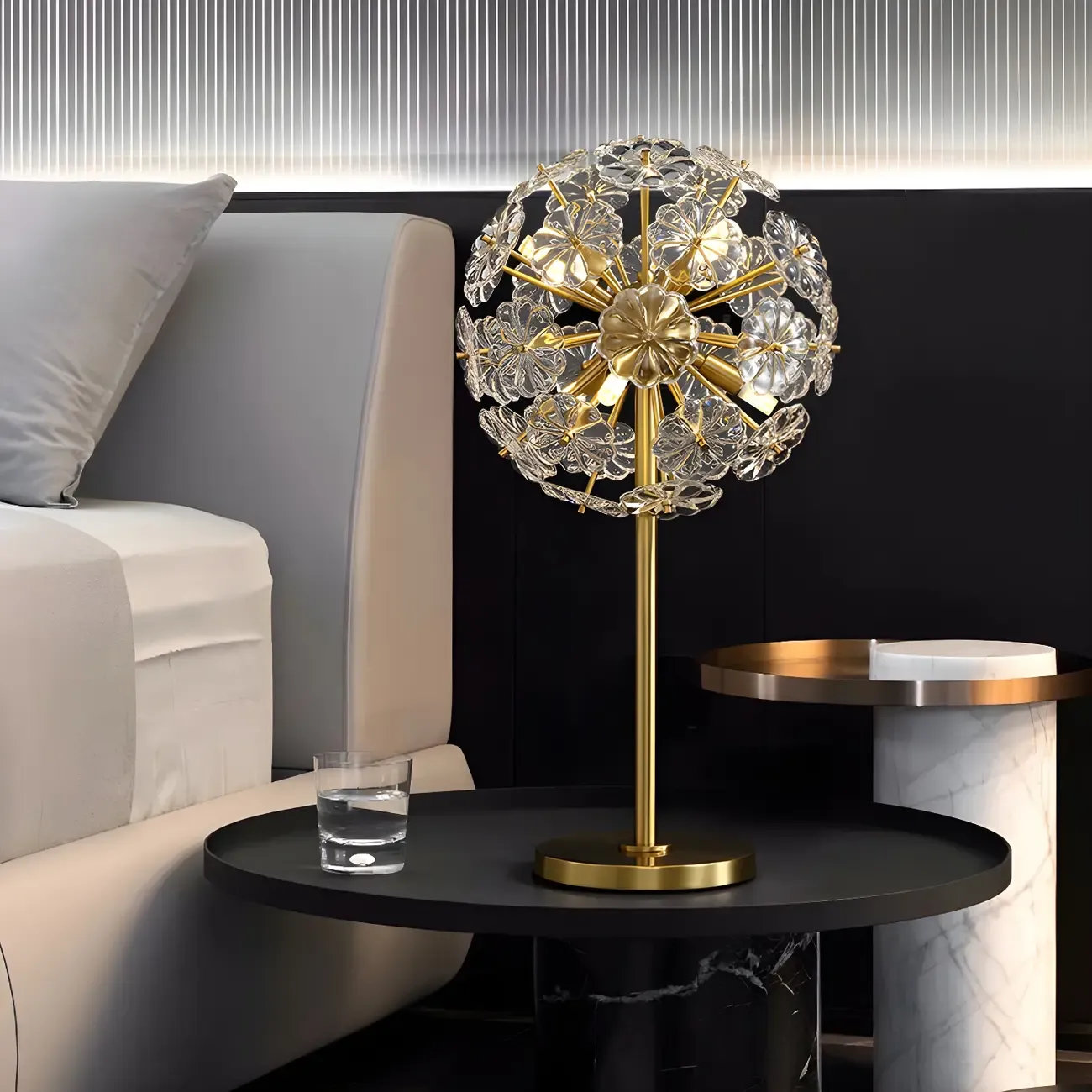 Modern Luxury Gold Flower Shape Crystal Table Lamp