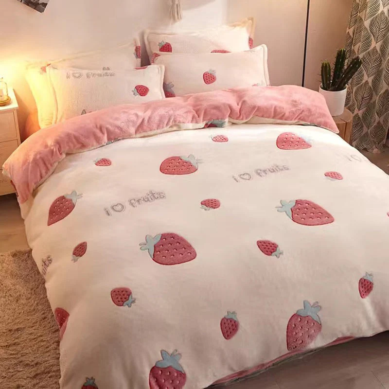HULIANFU  WOSTAR Cartoon printed velvet duvet cover set super soft cozy plush adult kids bedroom double bed quilt cover luxury bedding set - Deanwangkt