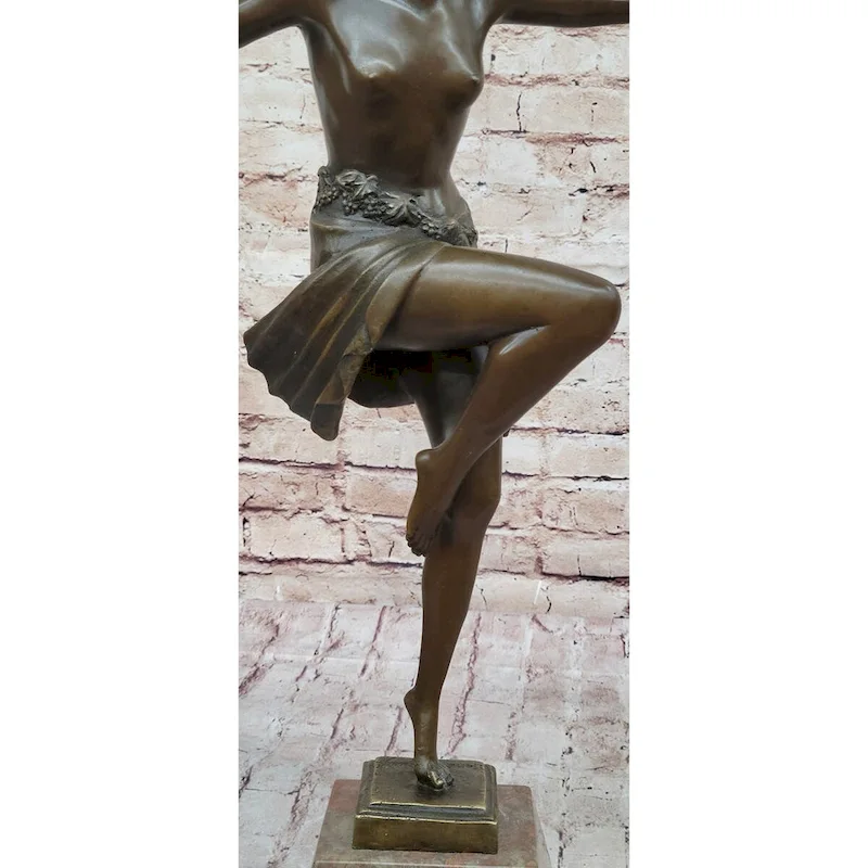 Dancer Of Thyrsus By Pierre Le Faguays - Art Deco Bronze Sculpture On Marble Base