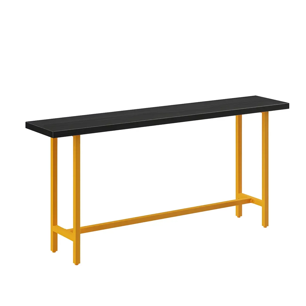 Industrial Black Wood Top Metal Trestle Base Bar Table
