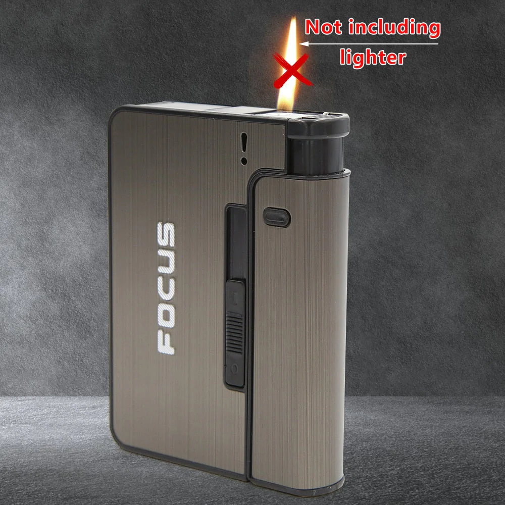 HULIANFU Portable Automatic Cigarette Case Metal Cigarette Boxes 10PCS Cigarette Holder Case Not Lighter Gadget for Men Christmas Gifts - Deanwangkt
