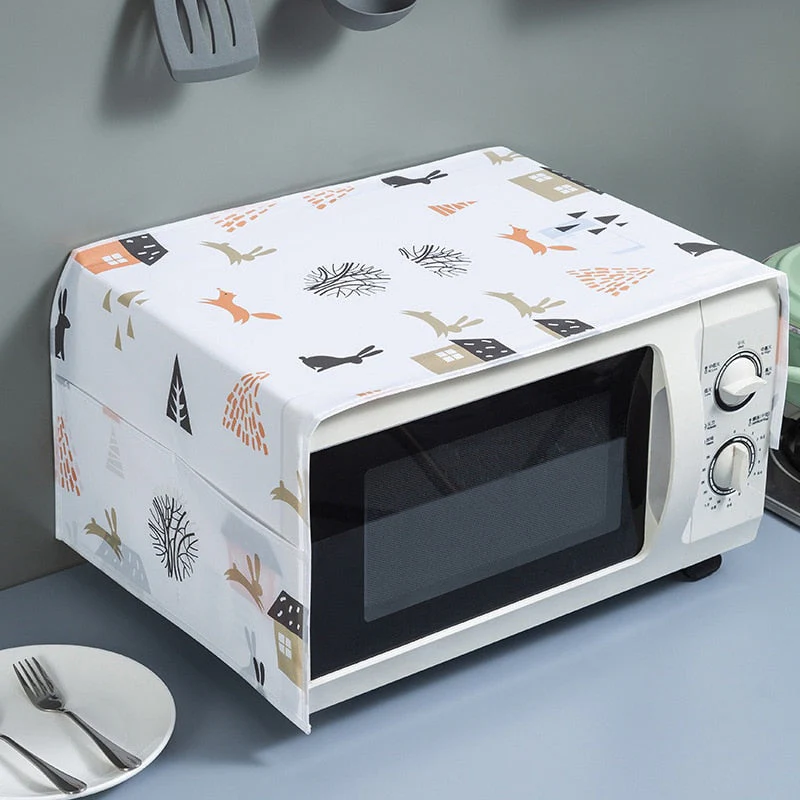 HULIANFU Peva Dustproof Microwave Oven Covers Printed Dust Oil Proofing Covers With Double Pockets Storage Bag Kitchen Accessories - Deanwangkt