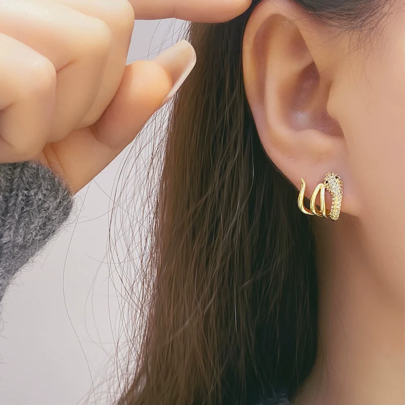 New popular trendy natal year spirit snake stud earrings female niche unique temperament zircon snake earrings silver needle ear jewelry - Deanwangkt