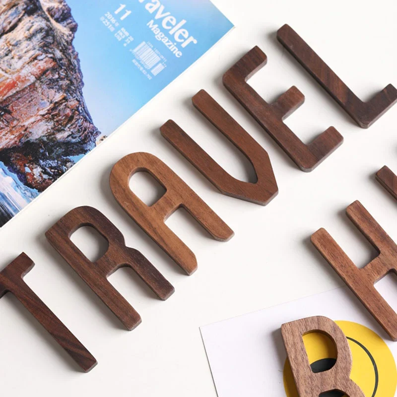HULIANFU Musowood 1pcs Walnut Wooden letters High Quality Alphabet Design English DIY Craft Wedding Birthday Party Home Wall Decoration - Deanwangkt