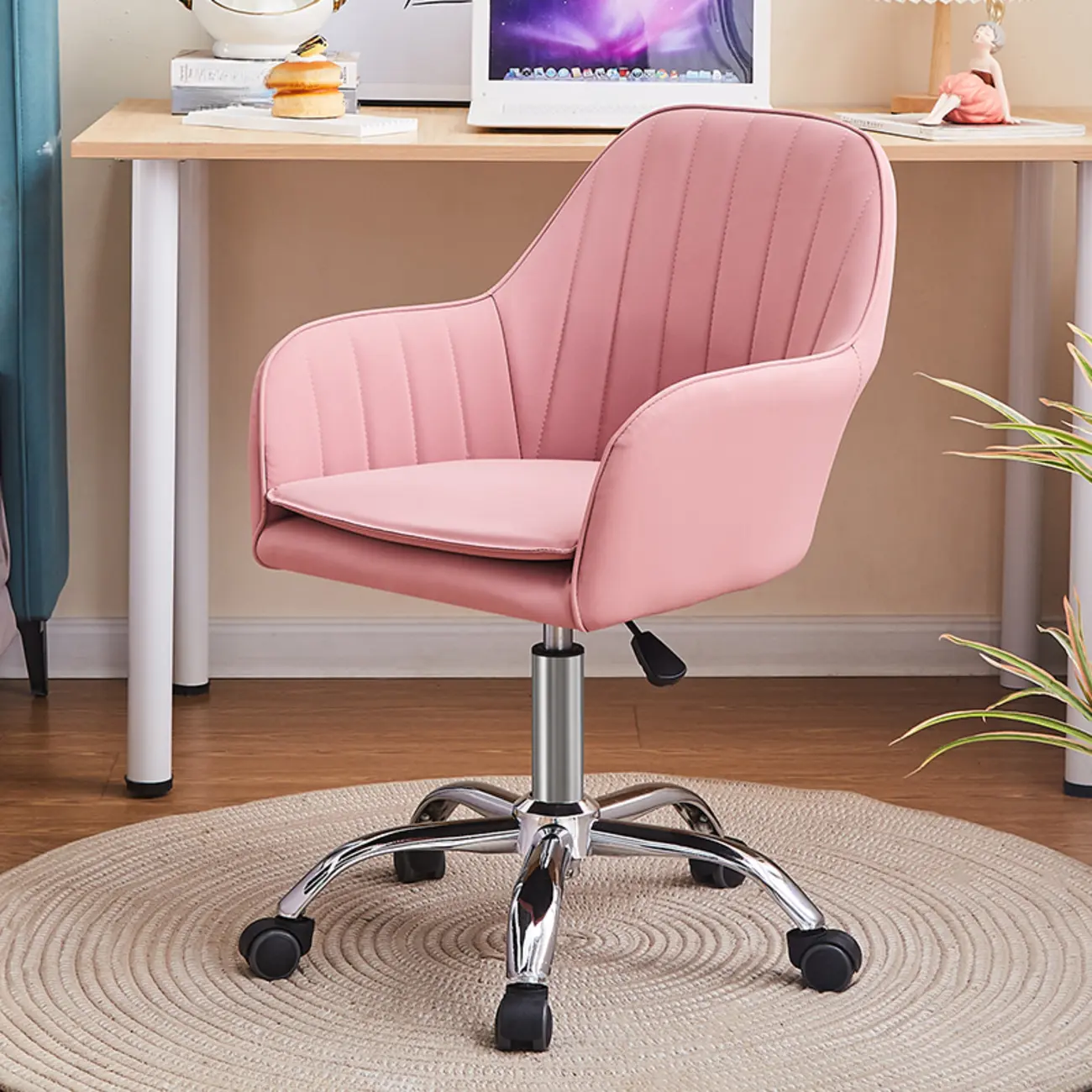 Sleek Grey Leather Swivel Office Chair