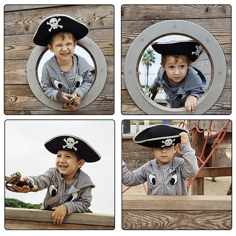 HULIANFU Print Skull Children / Adult Pirate Hat Cosplay Costume Cap Halloween Masquerade Party Performance Pirate Captain Hat Props - Deanwangkt