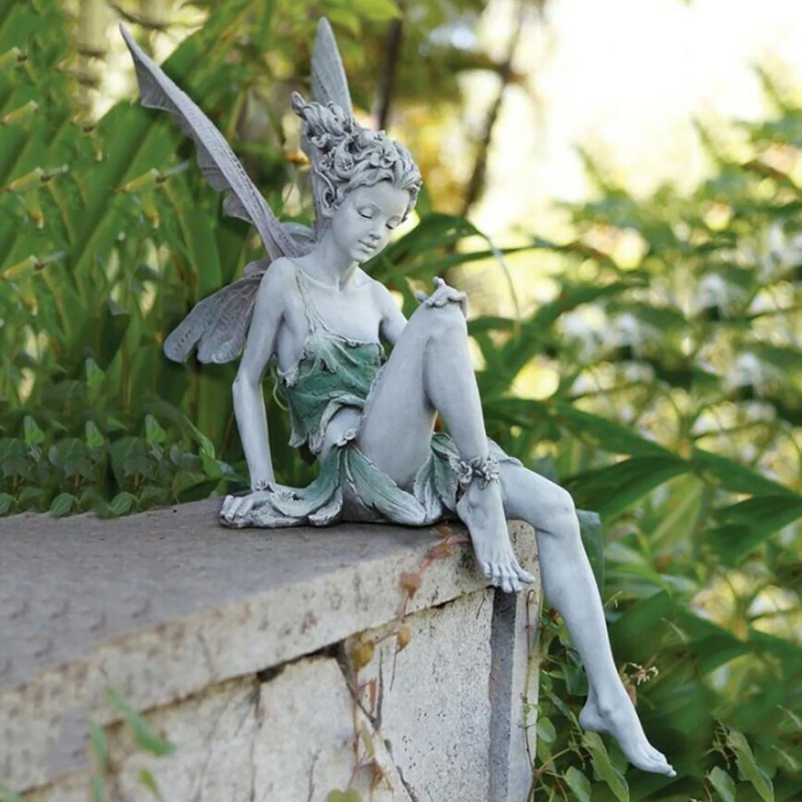 HULIANFU Tudor And Turek Resin Sitting Fairy Statue Garden Ornament Porch Sculpture Yard Craft Landscaping for Home Garden Decoration - Deanwangkt