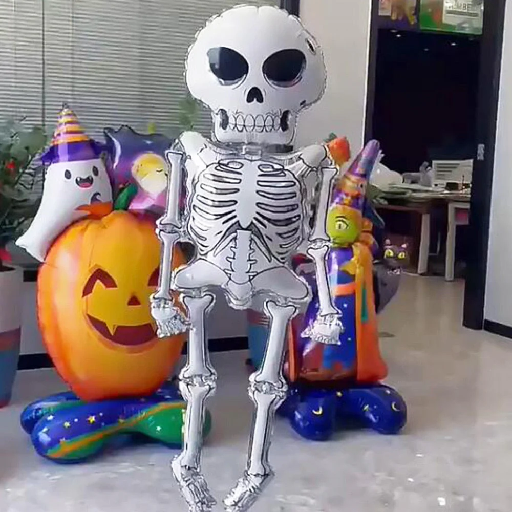 HULIANFU Large 86x165cm Skeleton Man Balloons Halloween Decorations Globos Scary Halloween Skull Ballons Halloween Party Home Decorations - Deanwangkt
